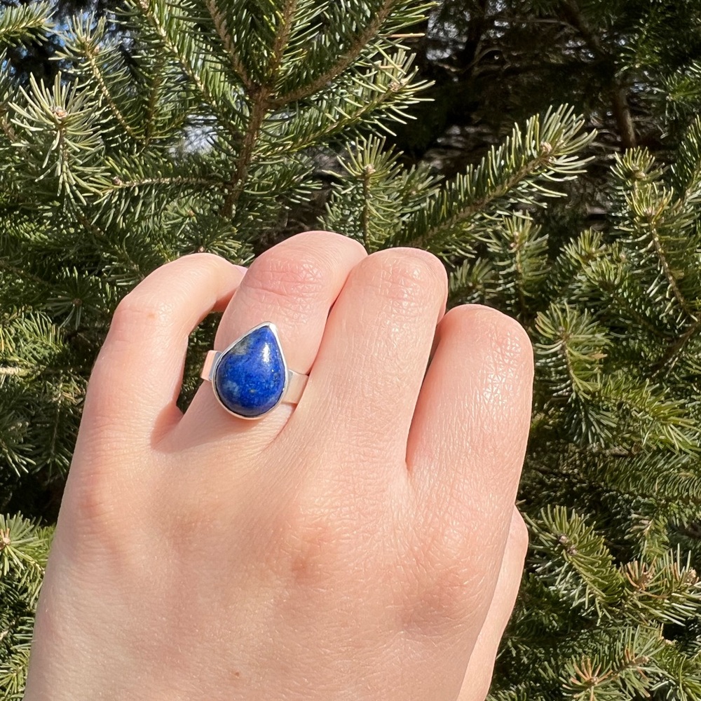 Custom Conversion Sterling Silver Lapis Ring Size… - image 2